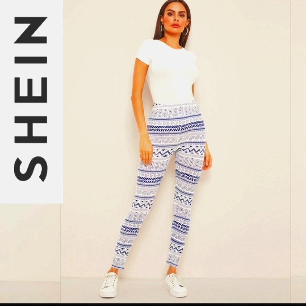 NEW SHEIN Geometric Print High Waist Leggings